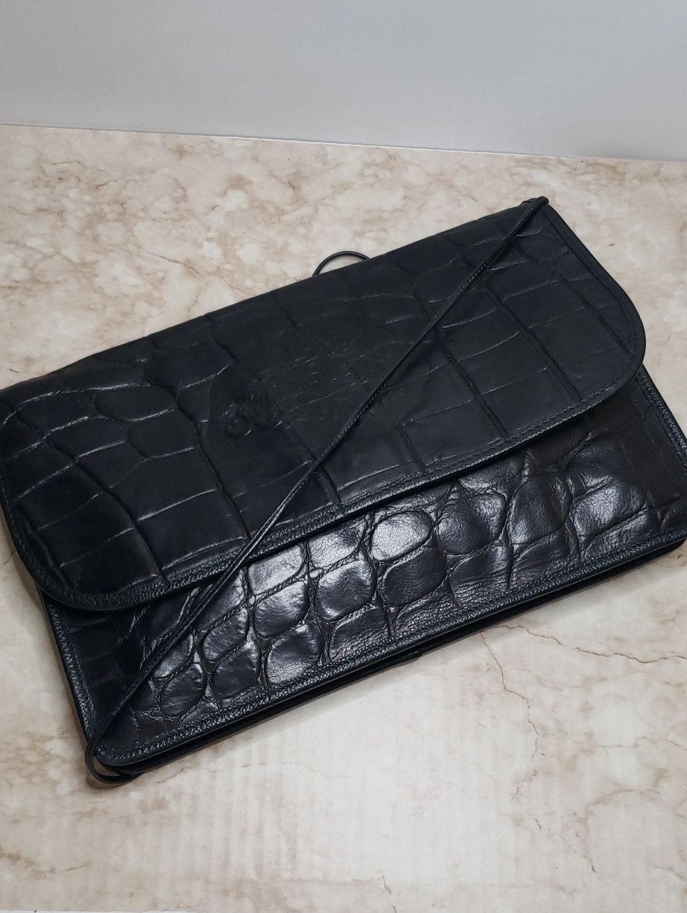Carlos Falchi Black Croc-Embossed Leather Shoulder Bag